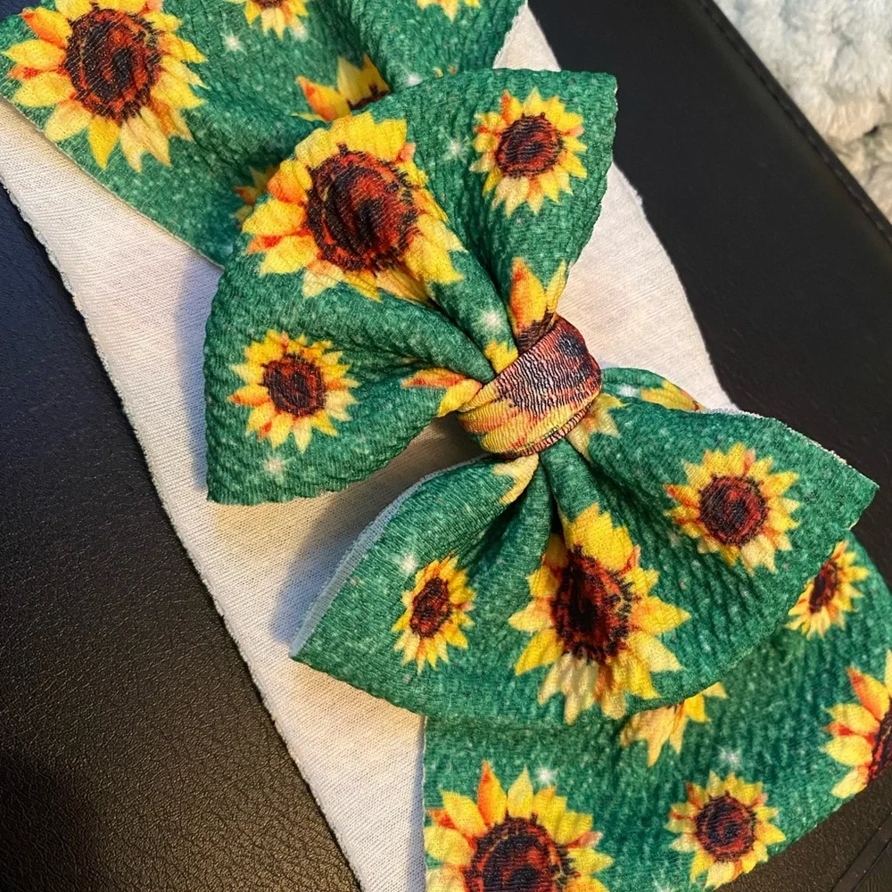 Sunflower Print Kids Headwrap Bow Hand Crafted